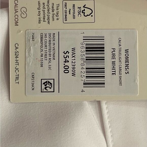 Calia Pure White Journey Collection MidRise Athletic Cargo short trulite fabric - Picture 8 of 12